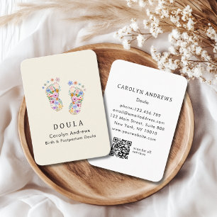 Carte De Visite Code QR de logo d'empreinte de pied de bébé fleur
