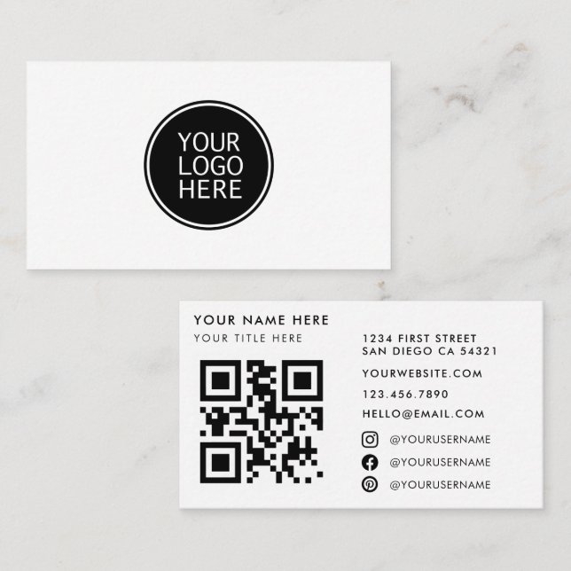 Carte De Visite Code QR de logo d'entreprise minimal moderne profe (Devant / Derrière)