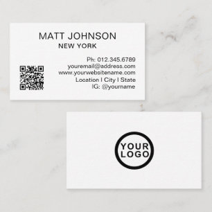 Carte De Visite Code QR de logo d'entreprise Moderne Blanc Entrepr