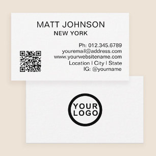 Carte De Visite Code QR de logo d'entreprise Moderne Blanc Entrepr