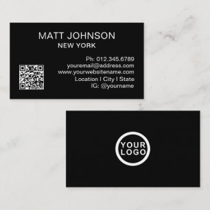 Carte De Visite Code QR de logo d'entreprise Moderne Noir Entrepri