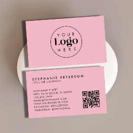 Carte De Visite Code QR de logo d'entreprise personnalisé rose fém