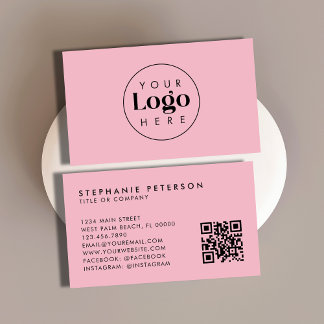Carte De Visite Code QR de logo d'entreprise personnalisé rose fém