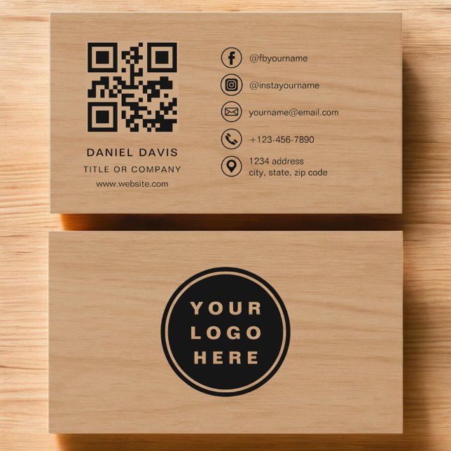 Carte De Visite Code QR de logo d'entreprise professionnel en bois (Créateur téléchargé)