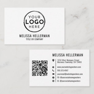 Carte De Visite Code QR de logo d'entreprise simple et blanc profe