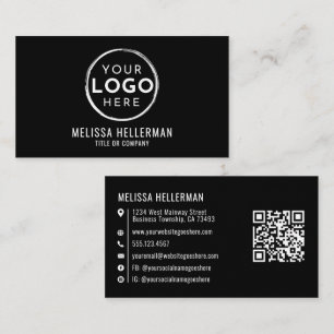 Carte De Visite Code QR de logo générique noir professionnel