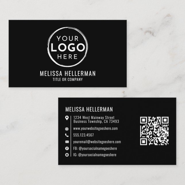 Carte De Visite Code QR de logo générique noir professionnel (Devant / Derrière)