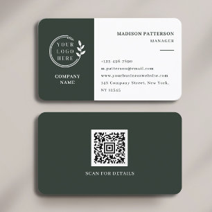 Carte De Visite Code QR de logo minimaliste vert foncé