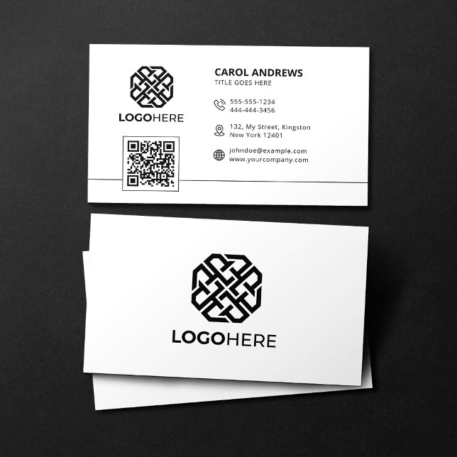 Carte De Visite Code QR de logo moderne simple blanc générique (Créateur téléchargé)