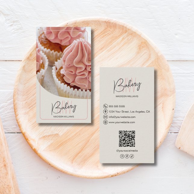 Carte De Visite Code QR de logo monogramme de boulangerie moderne (Modern Bakery Monogram Logo QR Code Business Card)