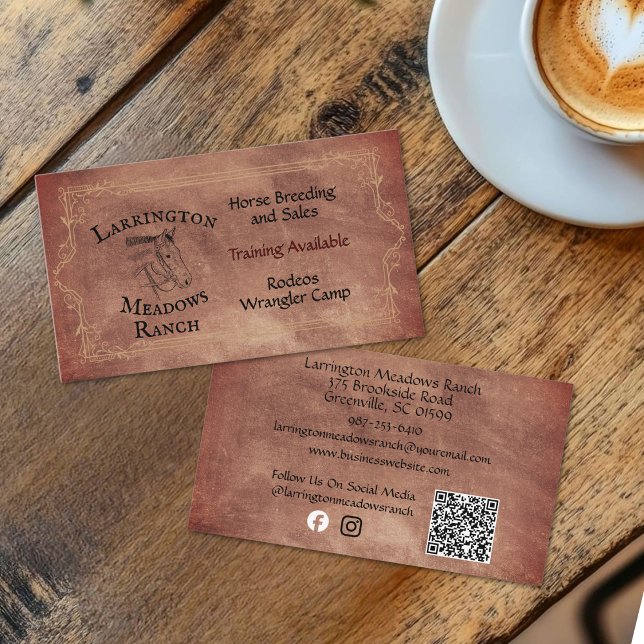 Carte De Visite Code QR de logo personnalisable de Ranch de chevau (Créateur téléchargé)