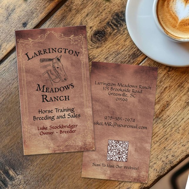 Carte De Visite Code QR de logo personnalisable de Ranch équestre (Créateur téléchargé)
