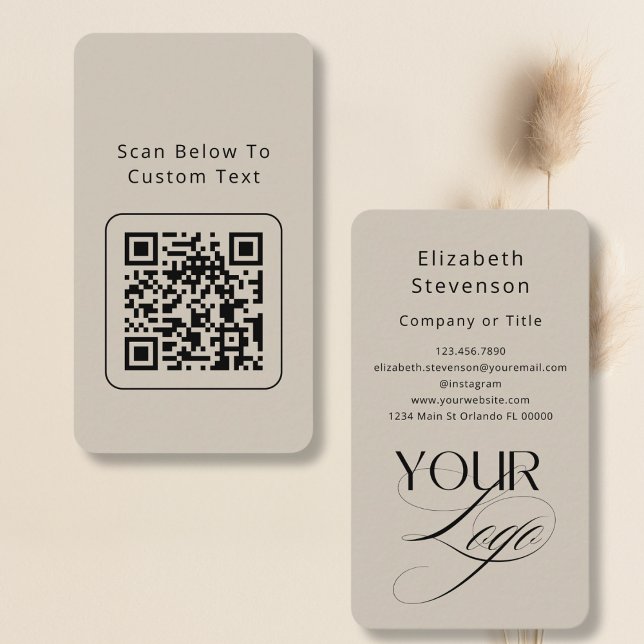 Carte De Visite Code QR de logo personnalisé élégant beige profess (Créateur téléchargé)