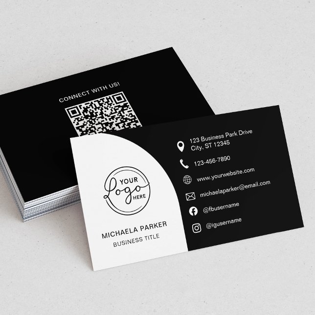 Carte De Visite Code QR de logo personnalisé minimal professionnel (Créateur téléchargé)