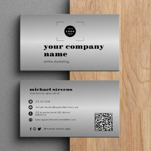Carte De Visite Code QR de logo personnalisé moderne argent