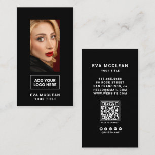 Carte De Visite Code QR de logo personnalisé rond noir pour les mé