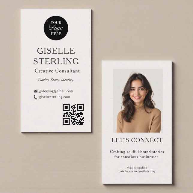 Carte De Visite Code QR de logo photo moderne propre (Créateur téléchargé)