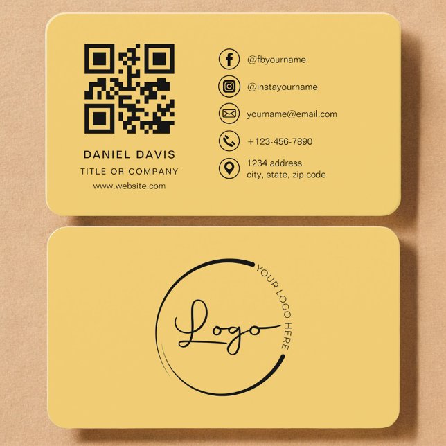 Carte De Visite Code QR de logo professionnel jaune  (Créateur téléchargé)