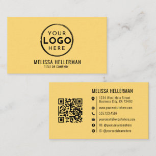 Carte De Visite Code QR de logo professionnel jaune minimaliste mo