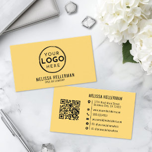 Carte De Visite Code QR de logo professionnel jaune minimaliste mo