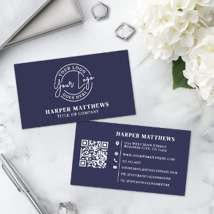 Carte De Visite Code QR de logo professionnel minimaliste bleu mar
