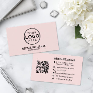 Carte De Visite Code QR de logo professionnel rose blush