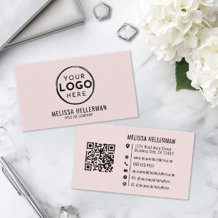 Carte De Visite Code QR de logo professionnel rose blush