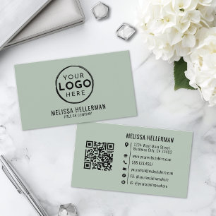 Carte De Visite Code QR de logo professionnel vert minimaliste mod