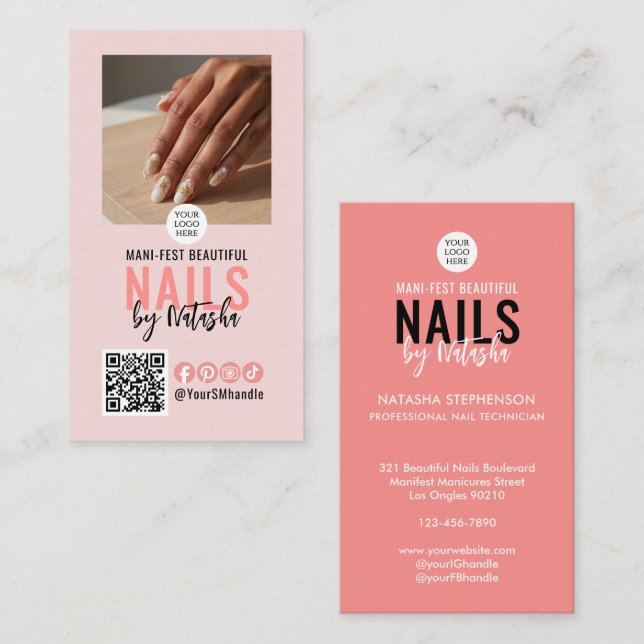 Carte De Visite Code QR de logo rose moderne pour MANUCURE (Devant / Derrière)