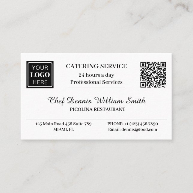 Carte De Visite Code QR de logo Service de restauration de restaur (Devant)