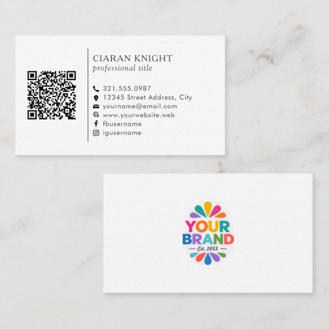 Carte De Visite Code QR de logo simple professionnel (Devant / Derrière)