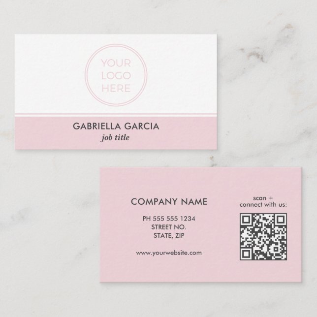 Carte De Visite Code QR de logo simple professionnel rose (Devant / Derrière)