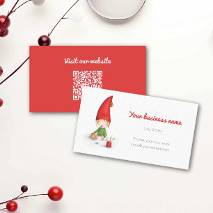 Carte De Visite Code QR de lutin d'hiver rouge mignon