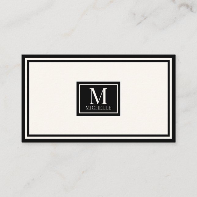 Carte De Visite Code QR de luxe avec monogramme moderne noir/ivoir (Devant)