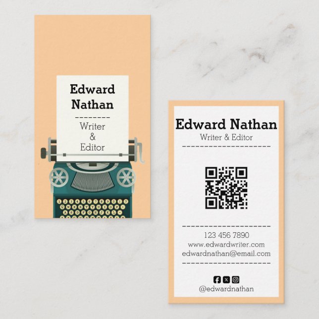Carte De Visite Code QR de machine à écrire professionnelle rétro (Devant / Derrière)