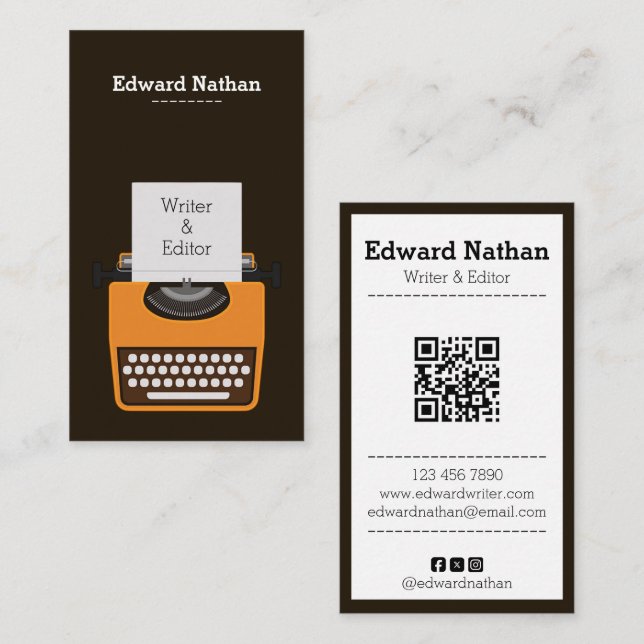Carte De Visite Code QR de machine à écrire professionnelle rétro (Devant / Derrière)