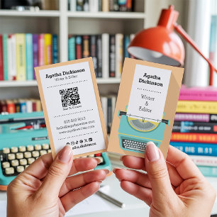 Carte De Visite Code QR de machine à écrire rétro Écrivain profess
