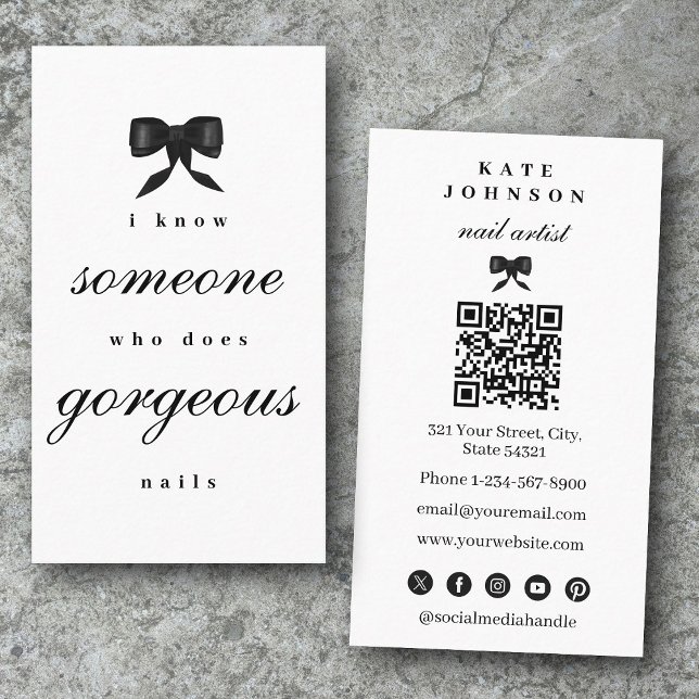 Carte De Visite Code QR de Manucure du Salon de Beauté Artiste Ong (Luxury Nail Artist Beaty Salon Manicure QR Code Business Card)