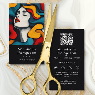 Carte De Visite Code QR de Maquillage de Cheveux Coloré Rétro d'Ar