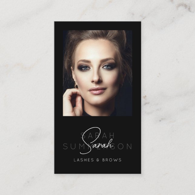 Carte De Visite Code QR de Maquillage des Sourcils Cils Noir Blanc (Devant)
