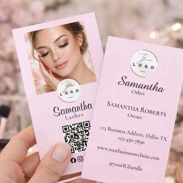 Carte De Visite Code QR de maquillage photo avec icônes sociales e (Créateur téléchargé)