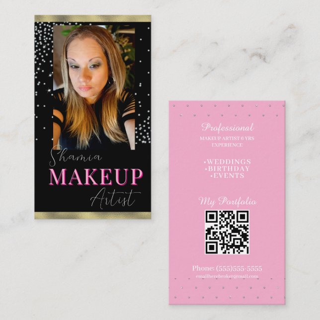 Carte De Visite Code QR de Maquillage Professionnel Coiffure Photo (Devant / Derrière)