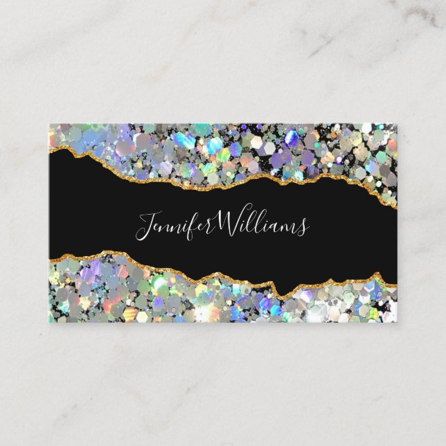Carte De Visite Code QR de maquilleuse avec strass holographique A (Devant)