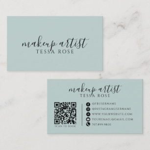 Carte De Visite Code QR de maquilleuse Dusty Blue Green