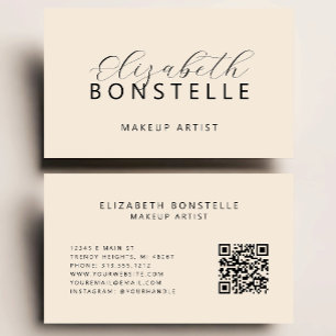 Carte De Visite Code QR de maquilleuse élégant beige neutre