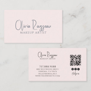 Carte De Visite Code QR de maquilleuse rose poudré sur les réseaux