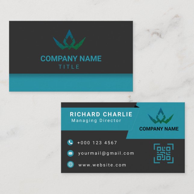 Carte De Visite Code QR de marketing numérique sarcelle et noir mo (Devant / Derrière)