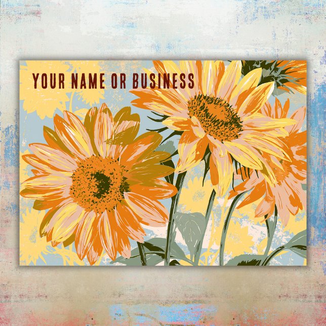 Carte De Visite Code QR de marque fleur de soleil rétro jaune (Yellow Retro Sunflower Floral Branding QR Code Business Card Front)