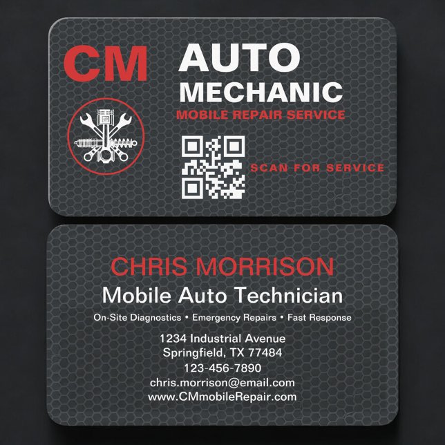 Carte De Visite Code QR de mécanicien automobile mobile (Créateur téléchargé)