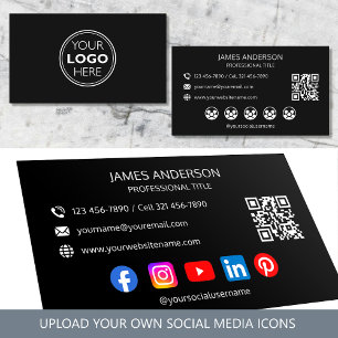 Carte De Visite Code QR de médias sociaux de logo professionnel no